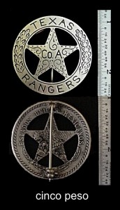 Front and back of original Texas Ranger badge for Company A